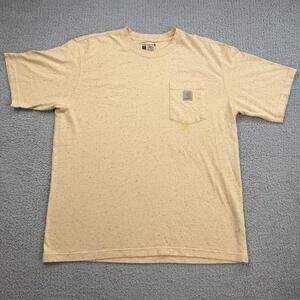 Carhartt K87 Pocket T Shirt Yellow Speckled Loose Fit Workwear Heavyweight Men L
